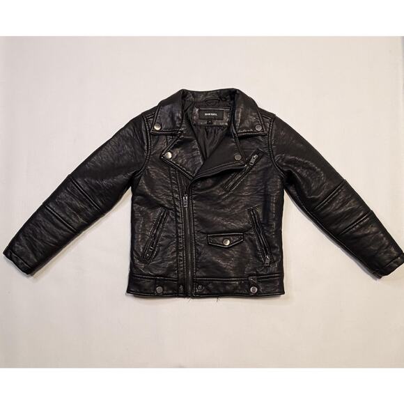 Diesel Jacket Youth 8 Black Moto Biker Leather Look Asymmetrical Zip Pockets - Picture 1 of 13